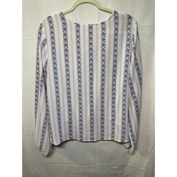Pink Republic Ivory Boho Striped Blouse with Front Knot - Size Large - Picture 2 of 4